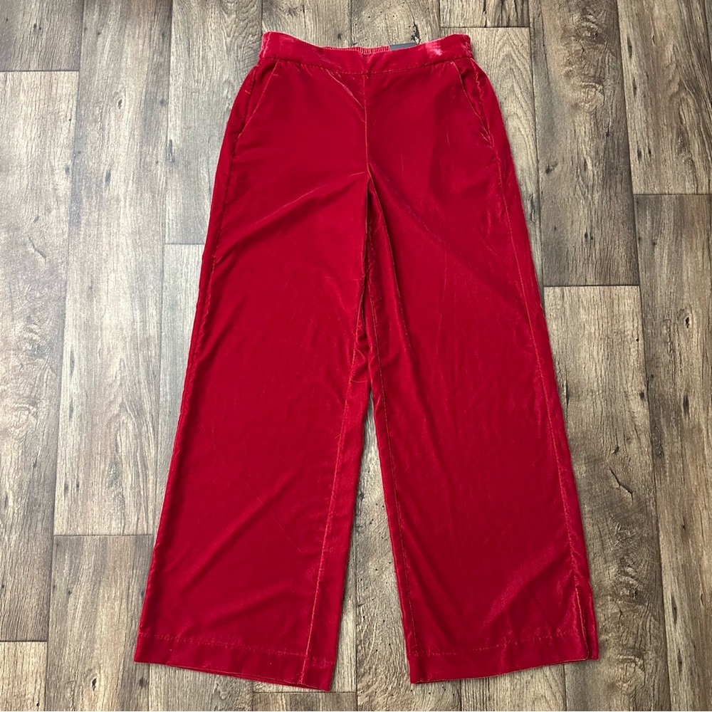 Worthington Wide Leg Velvet Bohemian Dressy Pants Women’s Size M Red